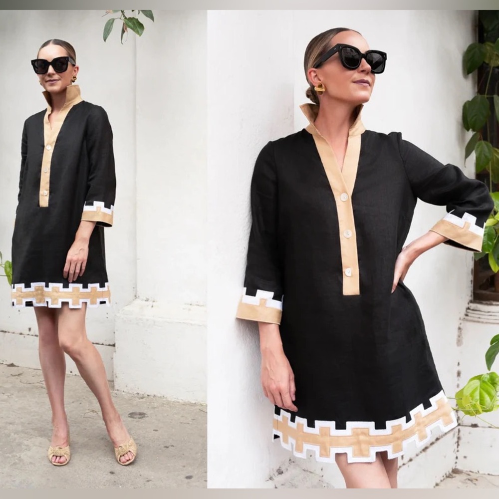 Tuckernuck X Atlantic Pacific Collier Black and Tan Linen Shirt Dress